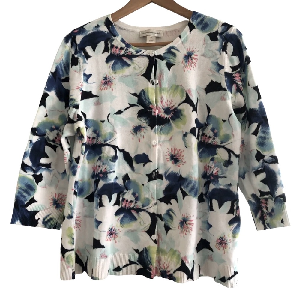 CJ Banks Classic Button Up Womens Spring Floral Size Medium 100% Cotton Cardigan
